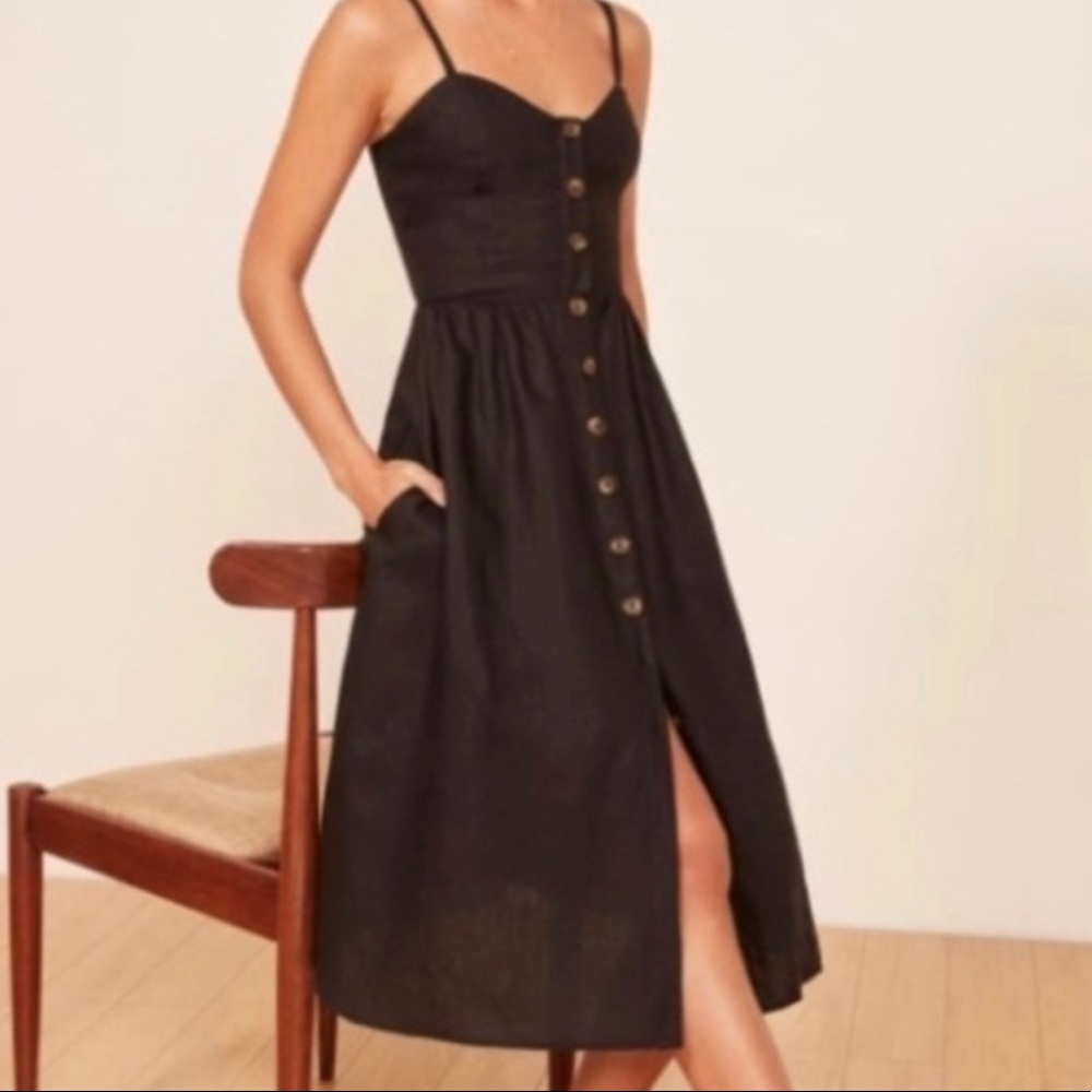 Reformation Thelma Linen Midi Button Dress